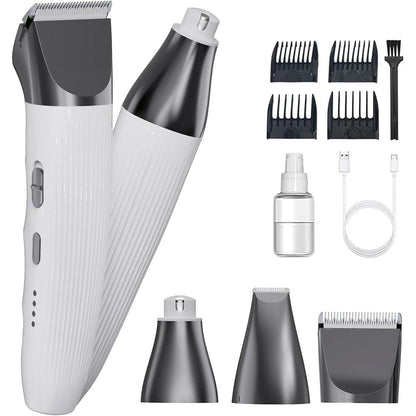 Jaojcoe 3 in 1 Dog Hair Clippers Grooming Kit With Cordless Paw Trimmer Quiet Pet Nail Grinder And 4 Guide Combs For Small And Medium Dogs White