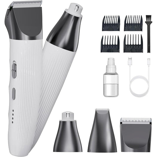 Jaojcoe 3 in 1 Dog Hair Clippers Grooming Kit With Cordless Paw Trimmer Quiet Pet Nail Grinder And 4 Guide Combs For Small And Medium Dogs White