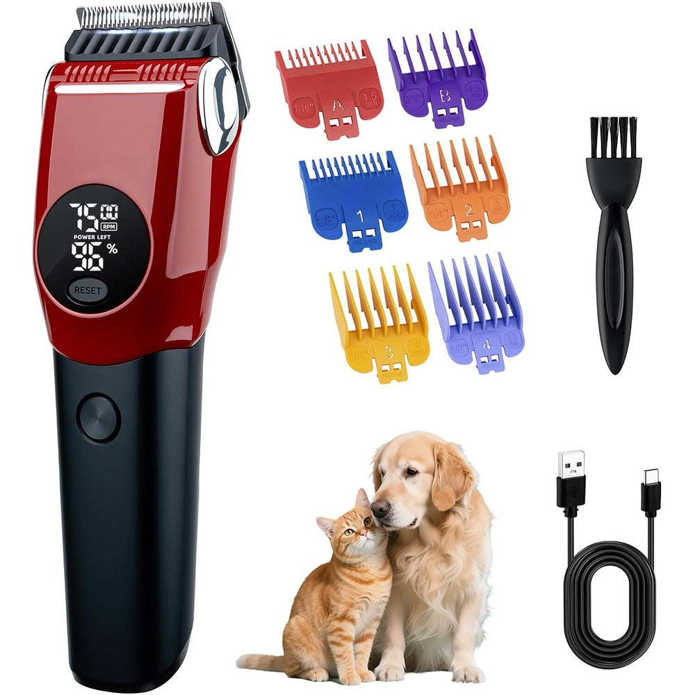 Mcbazel Dog Clippers Grooming Kit Low Noise Rechargeable Cordless Adjustable Pet Hair Shaver Trimmers Set For Dogs And Cats Red Pack Of One