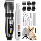 Starvokes IBTC Dog Clippers and Paw Trimmer Kit 2 in 1 Low Noise Cordless Pet Hair Trimmers for Small and Large Animals Grey and White Set