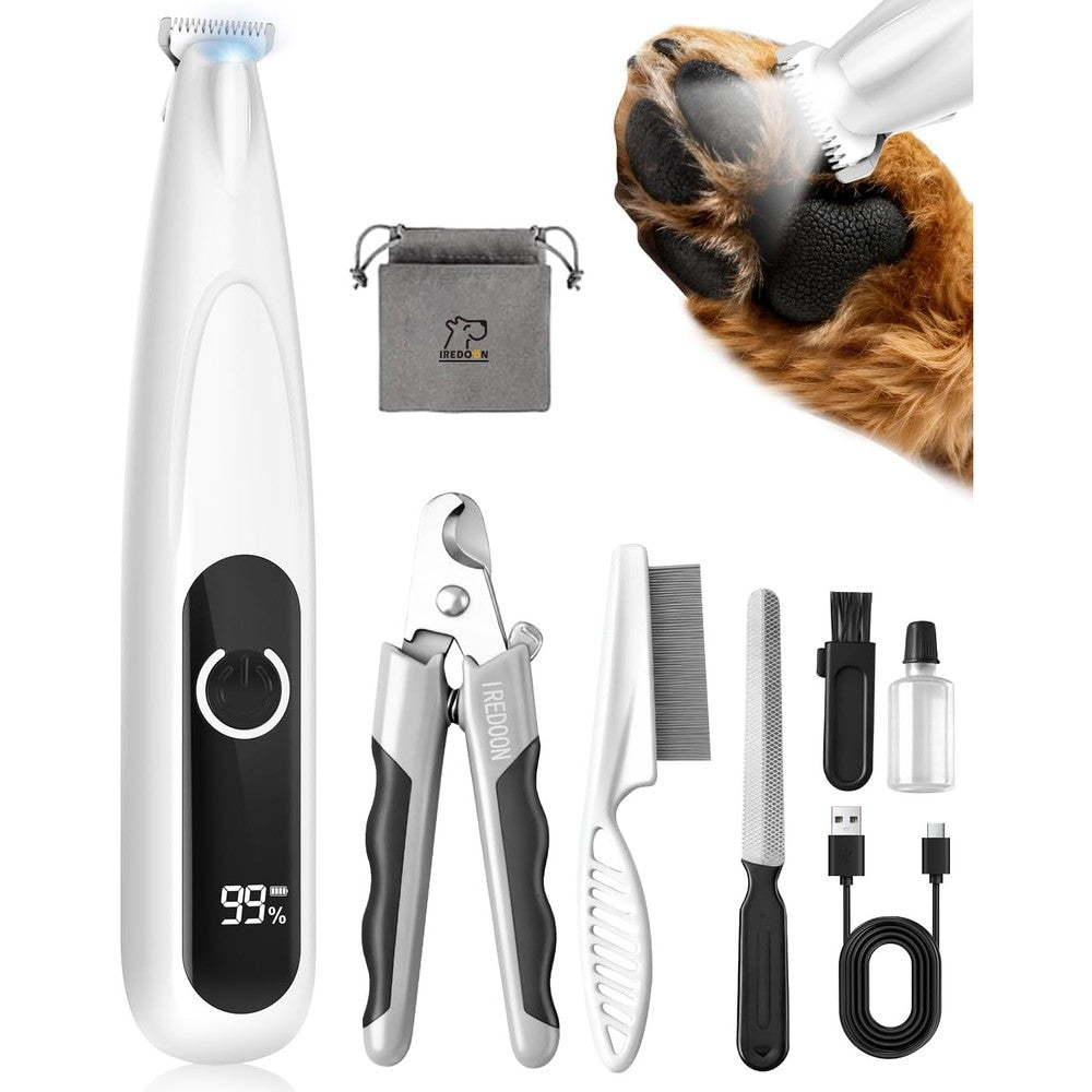 IREDOON Dog Paw Trimmer And Pet Precision Grooming Kit With Smart LED Display Whisper Quiet Low Noise Cordless Electric Clipper Set For Dogs And Cats