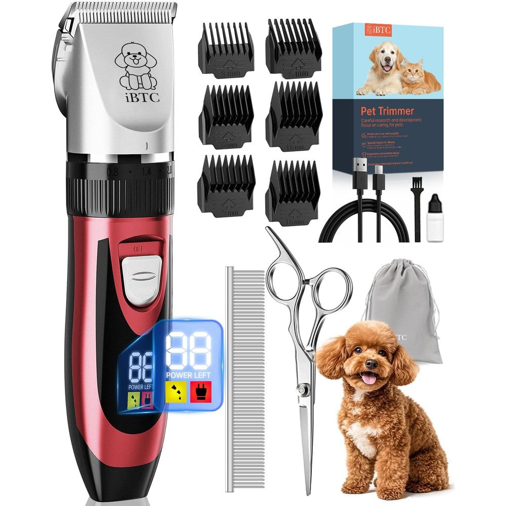 Cakapet IBTC Dog Shaver Clippers Low Noise Rechargeable Cordless Electric Pet Hair Trimmer Set With Removable Ceramic Blade Head Red