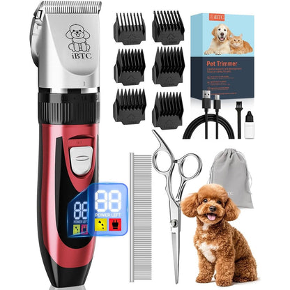 Cakapet IBTC Dog Shaver Clippers Low Noise Rechargeable Cordless Electric Pet Hair Trimmer Set With Removable Ceramic Blade Head Red