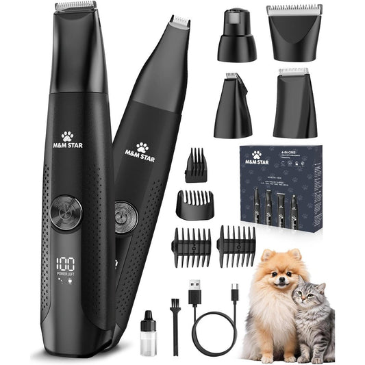 M&M STAR 4-in-1 Dog Grooming Kit Cordless Hair Trimmer With Paw Trimmer And Nail Grinder Low Noise Rechargeable Clipper Shaver Set