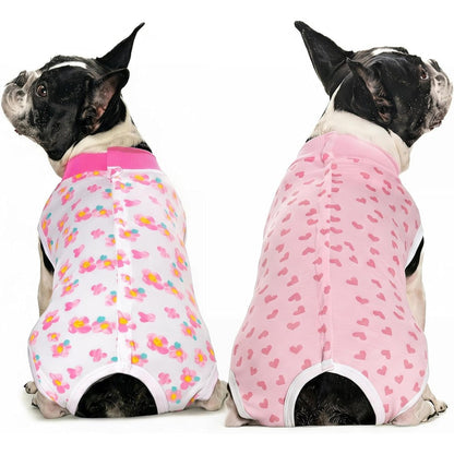 Miaododo 2 Packs Pet Dog Recovery Onesie Suit For Dogs And Cats After Surgery Abdominal Wounds Cone Alternative White Flower Medium