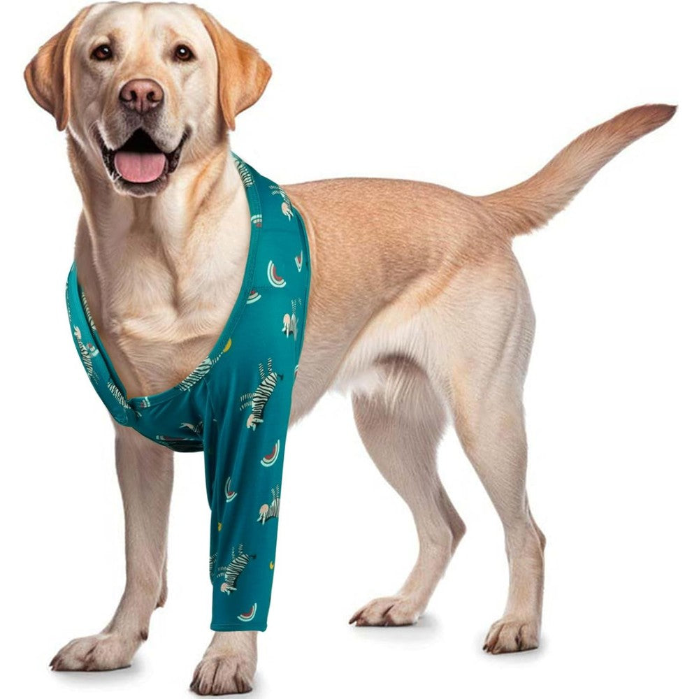 ROZKITCH Dog Recovery Sleeve For Front Right Or Left Leg Wound Care Pet Elbow Protector Cone Collar Alternative Zebra Pattern Large