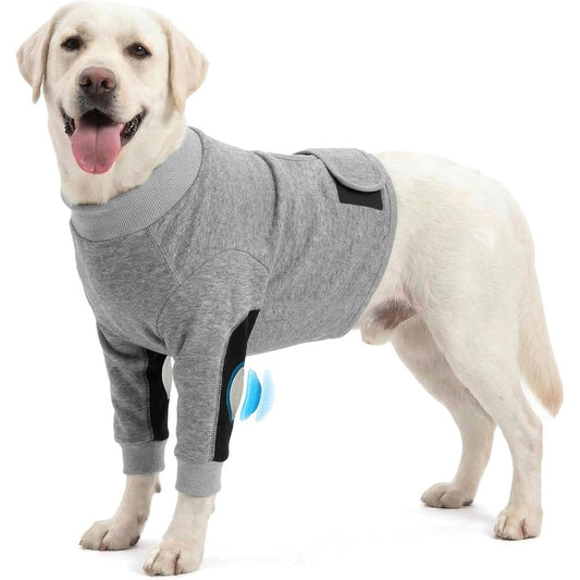 Pawfun Dog Recovery Suit For Front Legs With Padded Elbow Protection For Surgery Recovery And Wound Care Grey Size Extra Large