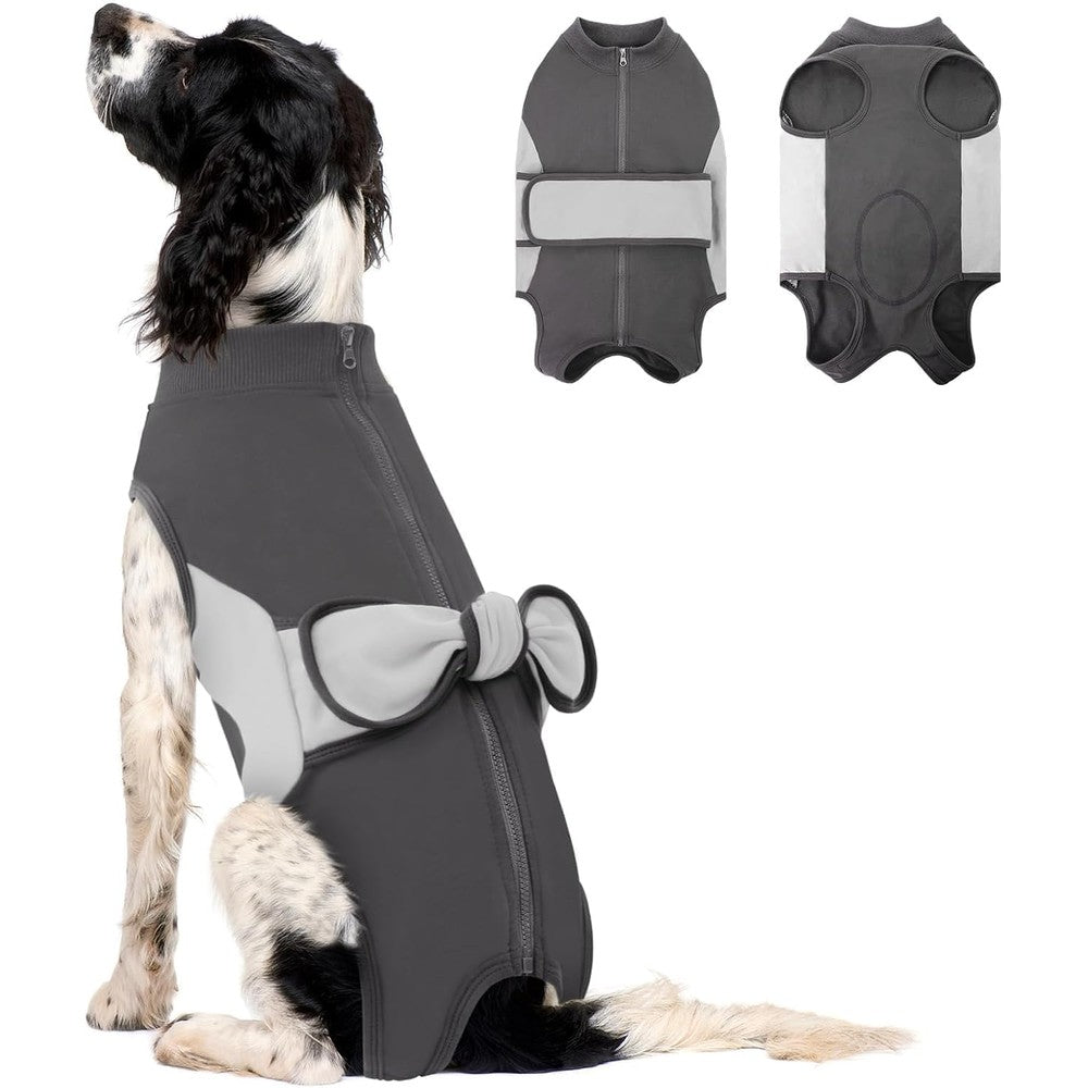 SAWMONG Dog Recovery Suit Breathable Cotton Zipper Surgical Onesie For Male Female Pets Gray Small