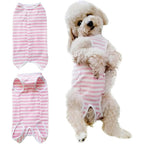 Paipeper Dog Recovery Suit Post Surgery Shirt Wound Protective Clothes For Female And Male Dogs Pink White Stripe Medium