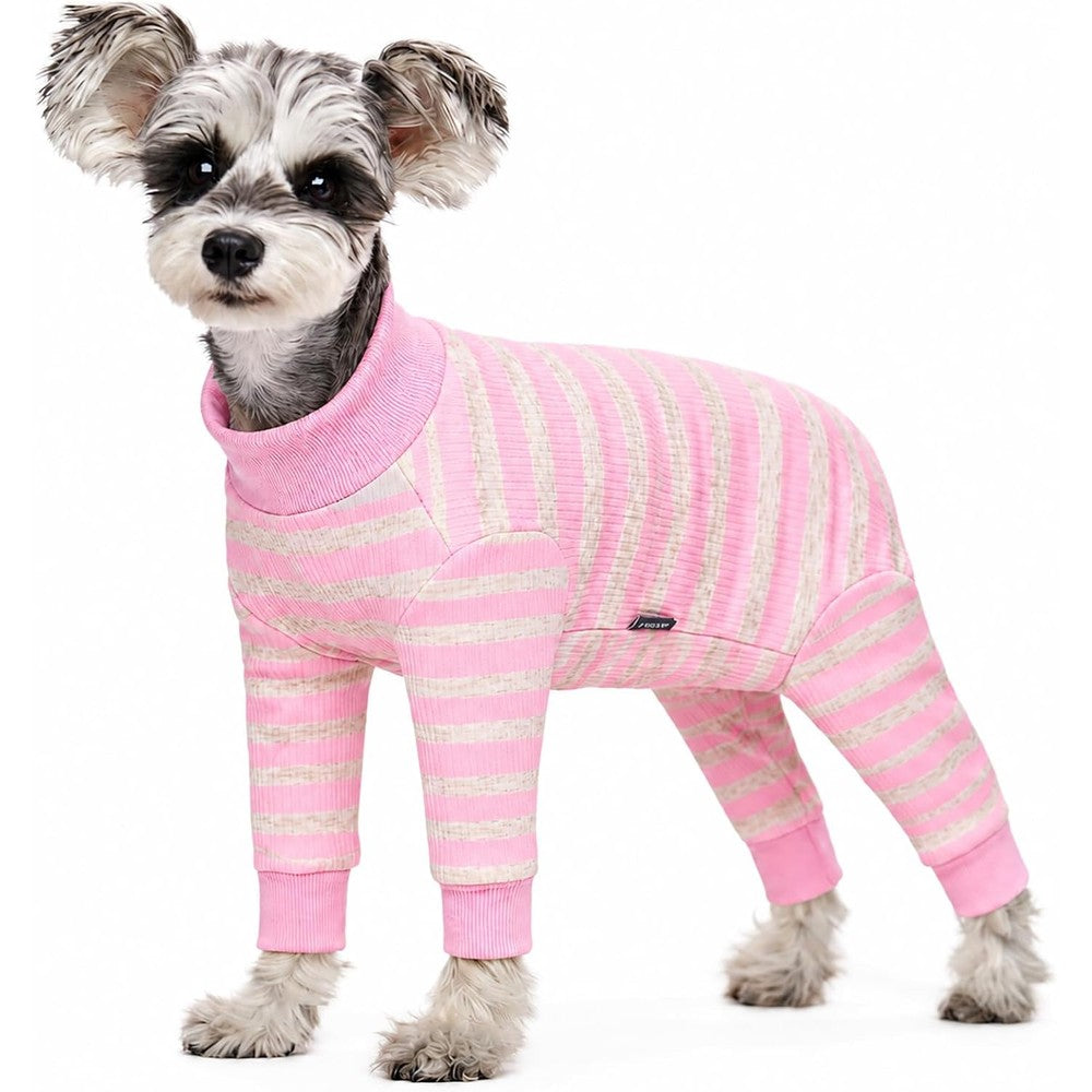 AITOLI Dog Striped Recovery Suit Long Sleeve Puppy After Surgery Onesie For Female And Male Dogs Pink And White Striped