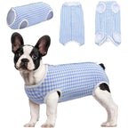 Kuoser Dog Surgical Recovery Suit Plaid Pattern Breathable Cotton Protective Onesie And Cone Alternative For Small To Large Dogs