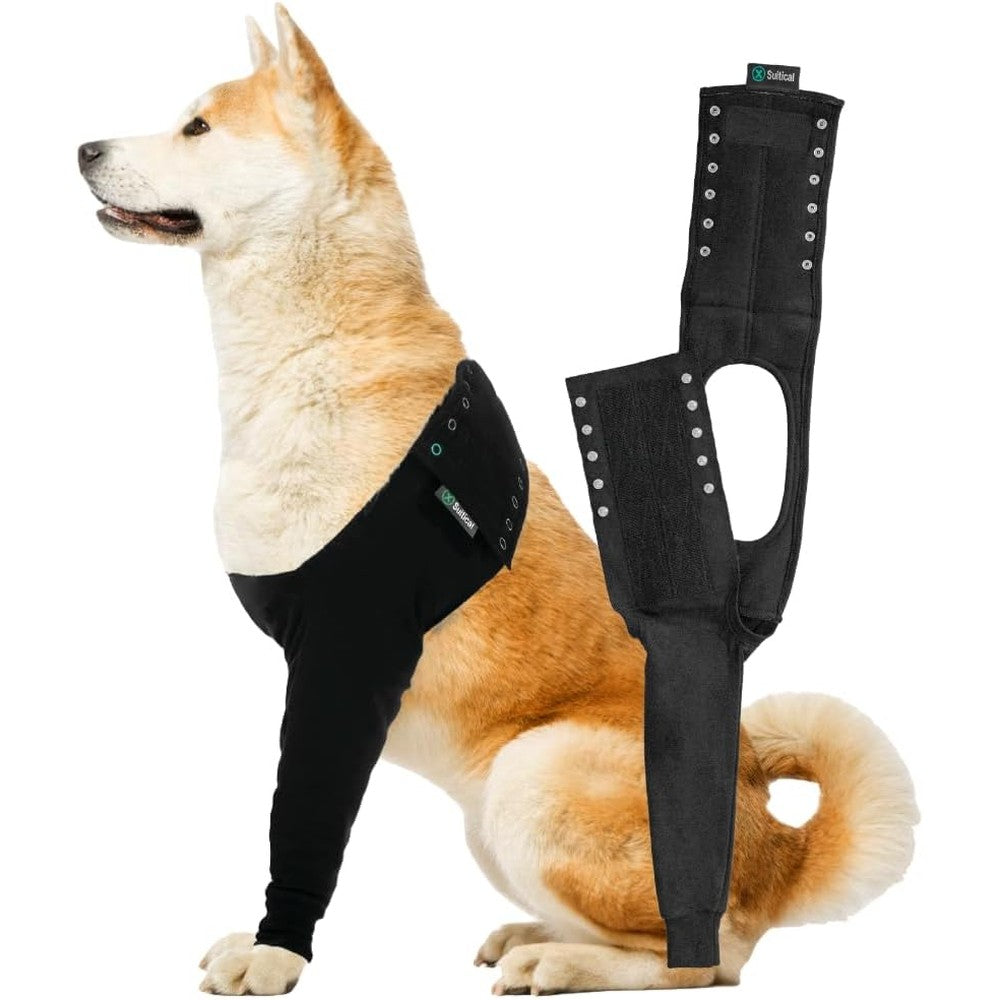 Suitical Dog Recovery Sleeve Interchangeable Single Front Leg Protection Large Black Fits Chest Twenty Five To Thirty Three Inches