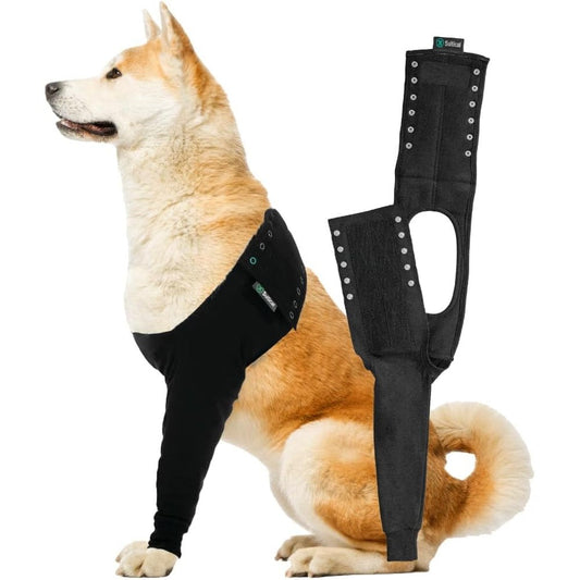 Suitical Dog Recovery Sleeve Interchangeable Single Front Leg Protection Large Black Fits Chest Twenty Five To Thirty Three Inches