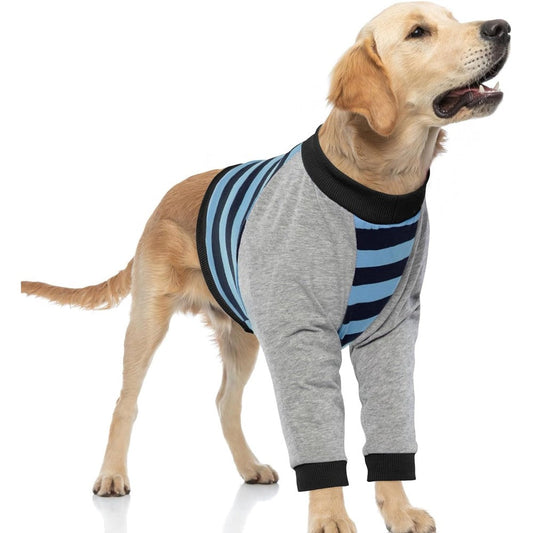 FUAMEY Dog Recovery Sleeve with Padded Elbow Protector Front Leg Joint Cover Surgery Suit for Medium and Large Dogs Blue Stripe Extra Large