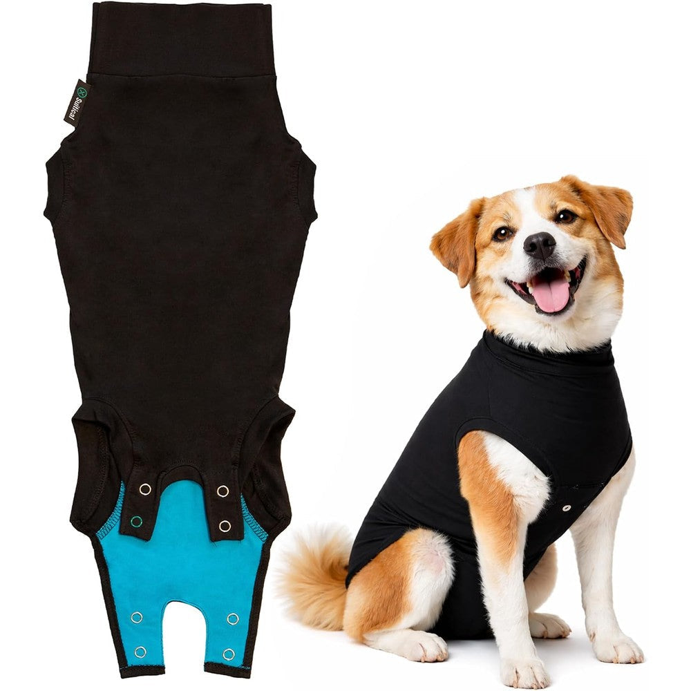 Suitical Cotton Recovery Suit For Dogs Post Surgery Wound Protection Cone Alternative Medium Black Twenty One To Twenty Seven Inches One Count