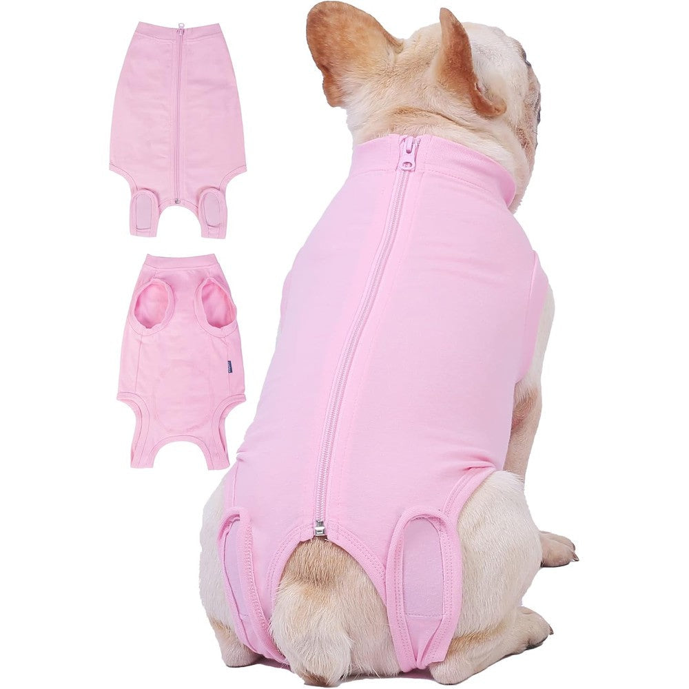 Caslfuca Dog Surgery Recovery Suit For Post Spay And Abdominal Wounds Pet Onesie E-Collar Alternative Pink Small