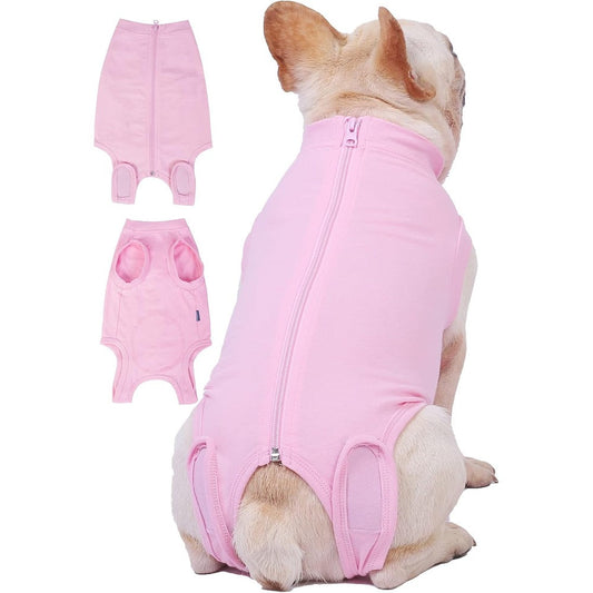 Caslfuca Dog Surgery Recovery Suit For Post Spay And Abdominal Wounds Pet Onesie E-Collar Alternative Pink Small