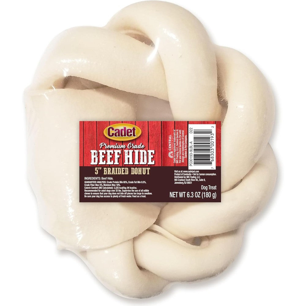 Cadet Premium Grade Beef Hide For Dogs Long Lasting Rawhide Donut Bone Single Ingredient Dog Chew Five Inch One Count