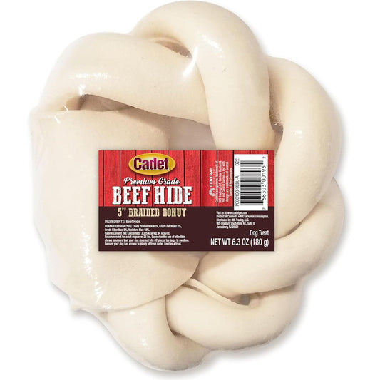 Cadet Premium Grade Beef Hide For Dogs Long Lasting Rawhide Donut Bone Single Ingredient Dog Chew Five Inch One Count