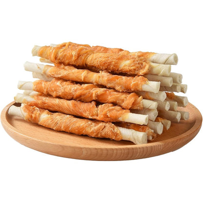 Asmpet Chicken Wrapped Rawhide Sticks Dog Treats For Dental Health And Training Rewards 20 Pieces 10.6 Ounces