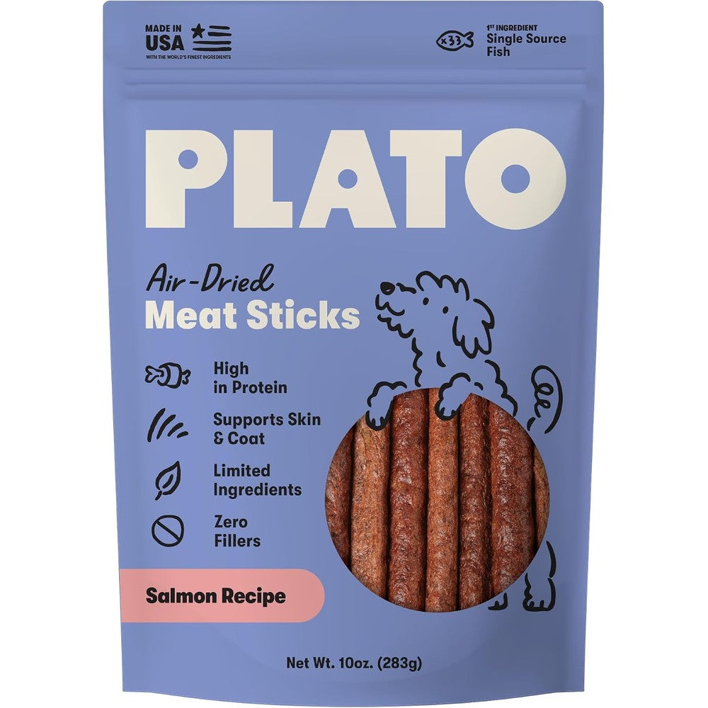 Plato Thinkers Salmon Meat Stick Dog Treats Air Dried Natural Protein Formula For Skin And Coat Support 10 Ounce Pouch