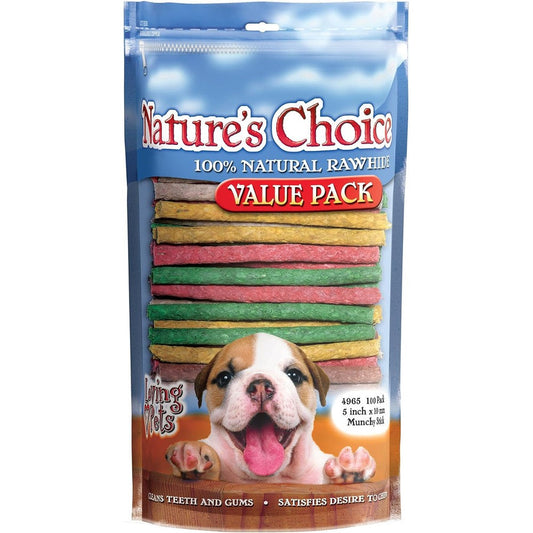 Loving Pets Nature's Choice 100-Percent All Natural Rawhide Munchy Sticks Dog Treats Assorted Colors 5 Inches 100 Pack