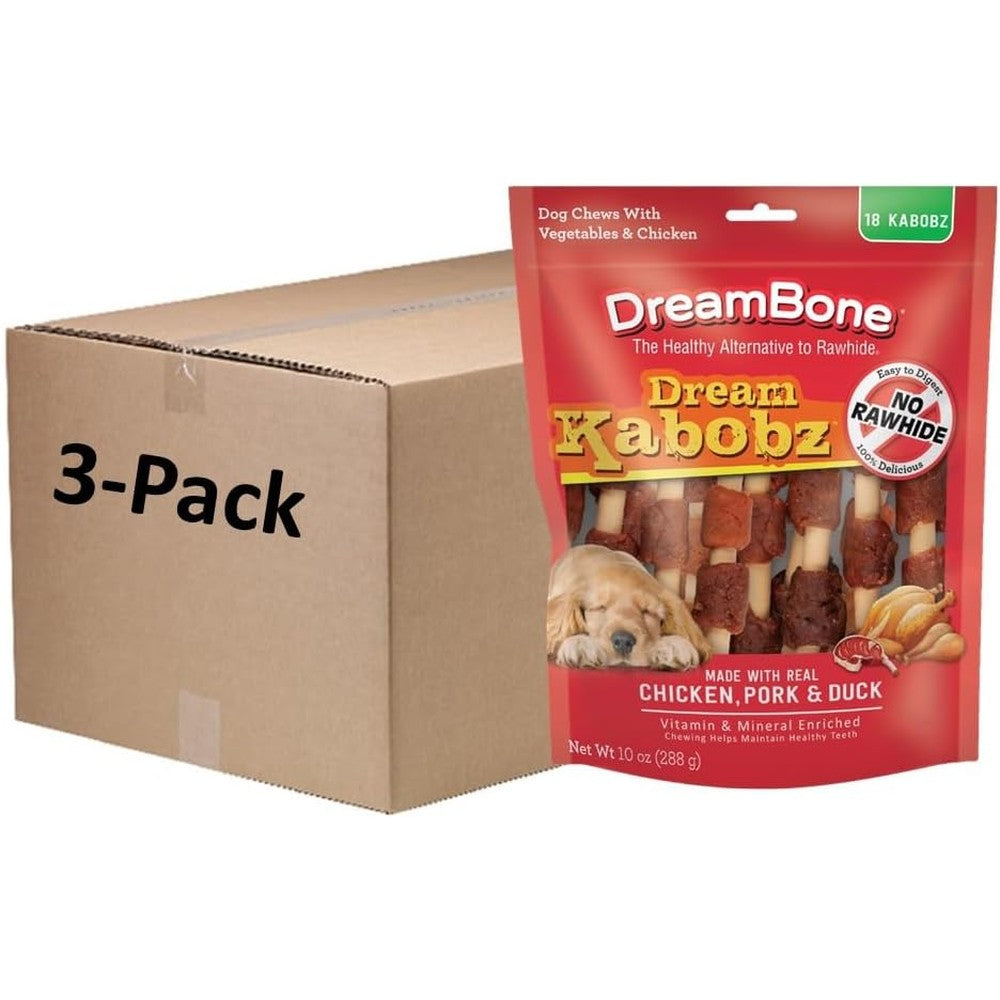 DreamBone Dream Kabobz Rawhide Free Dog Chews Triple Flavor Chicken Beef And Pork Treats 54 Count