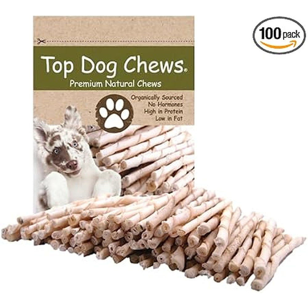 Top Dog Chews All Natural Rawhide Dog Twists Premium Natural Chew Sticks For Canine Dental Care Pack Of 100