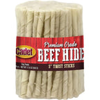 Cadet Premium Grade Beef Hide For Dogs Long Lasting Rawhide Twist Chew Sticks Natural 5 Inch Dog Bones 100 Count