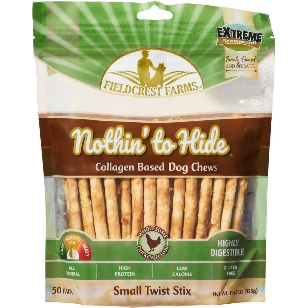 Fieldcrest Farms Nothin To Hide Natural Rawhide Alternative Small Twist Stix For Dogs 50 Pack Collagen Based Dental Chews