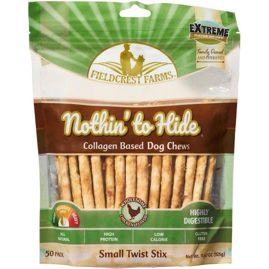 Fieldcrest Farms Nothin To Hide Natural Rawhide Alternative Small Twist Stix For Dogs 50 Pack Collagen Based Dental Chews