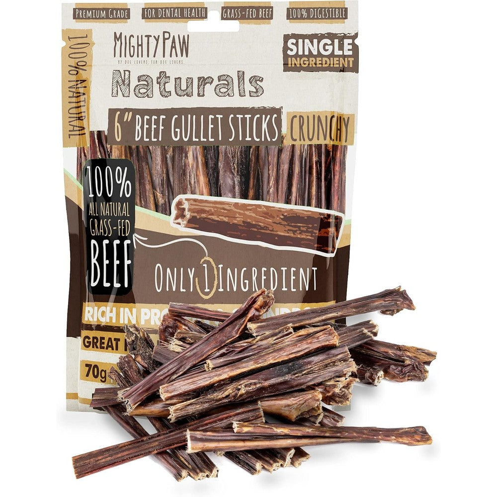 Mighty Paw Beef Gullet Sticks For Dogs, 6 Inch Premium Beef Esophagus Treats, 30 Pack, Rawhide Free, High Protein Dental Chews For Large And Small ...
