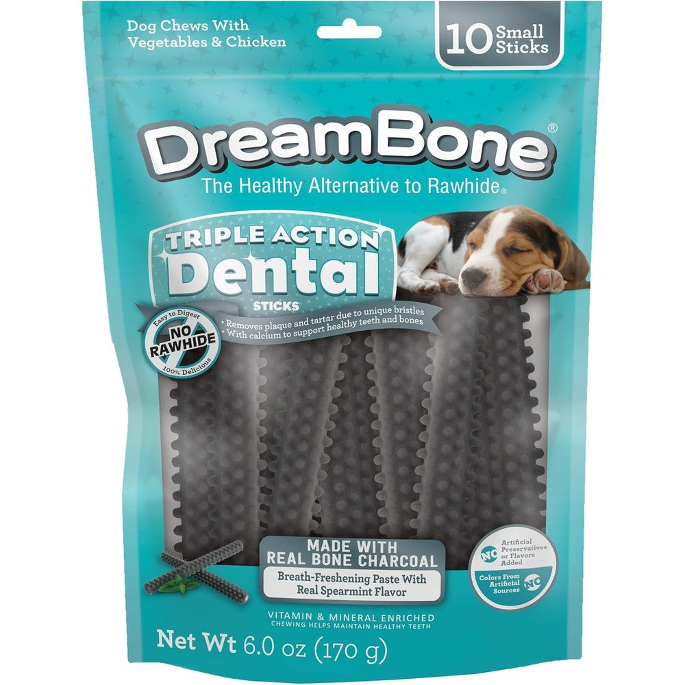 DreamBone Triple Action Dental Sticks With Charcoal Rawhide-Free Chews For Small And Medium Sized Dogs 10 Count