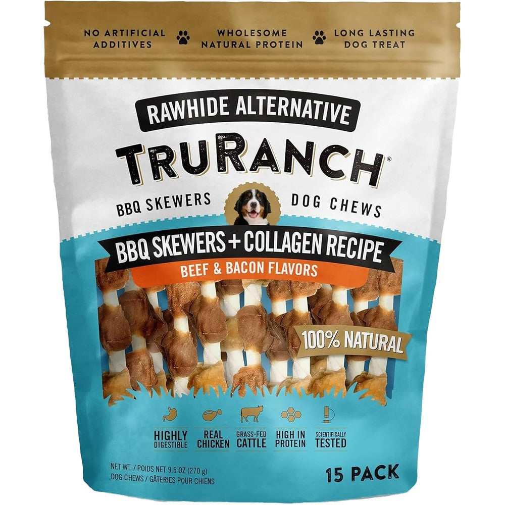 TruRanch 5 Inch BBQ Collagen Skewers Collagen Dog Chews Rawhide Alternative With Chicken For Joint And Skin Health 15 Count Bag