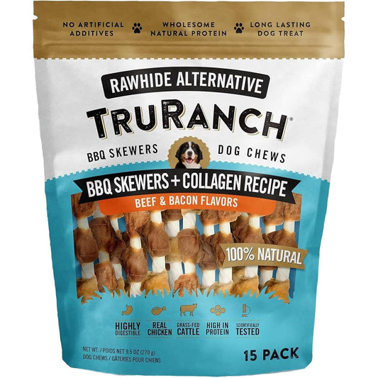 TruRanch 5 Inch BBQ Collagen Skewers Collagen Dog Chews Rawhide Alternative With Chicken For Joint And Skin Health 15 Count Bag