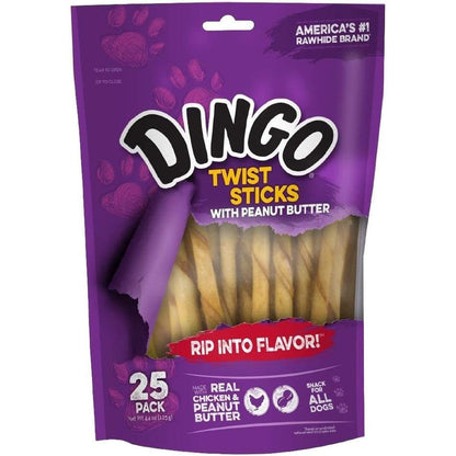 Dingo Twist Sticks With Peanut Butter Premium Rawhide Chews Made With Real Chicken For Small Medium And Large Dogs 25 Count