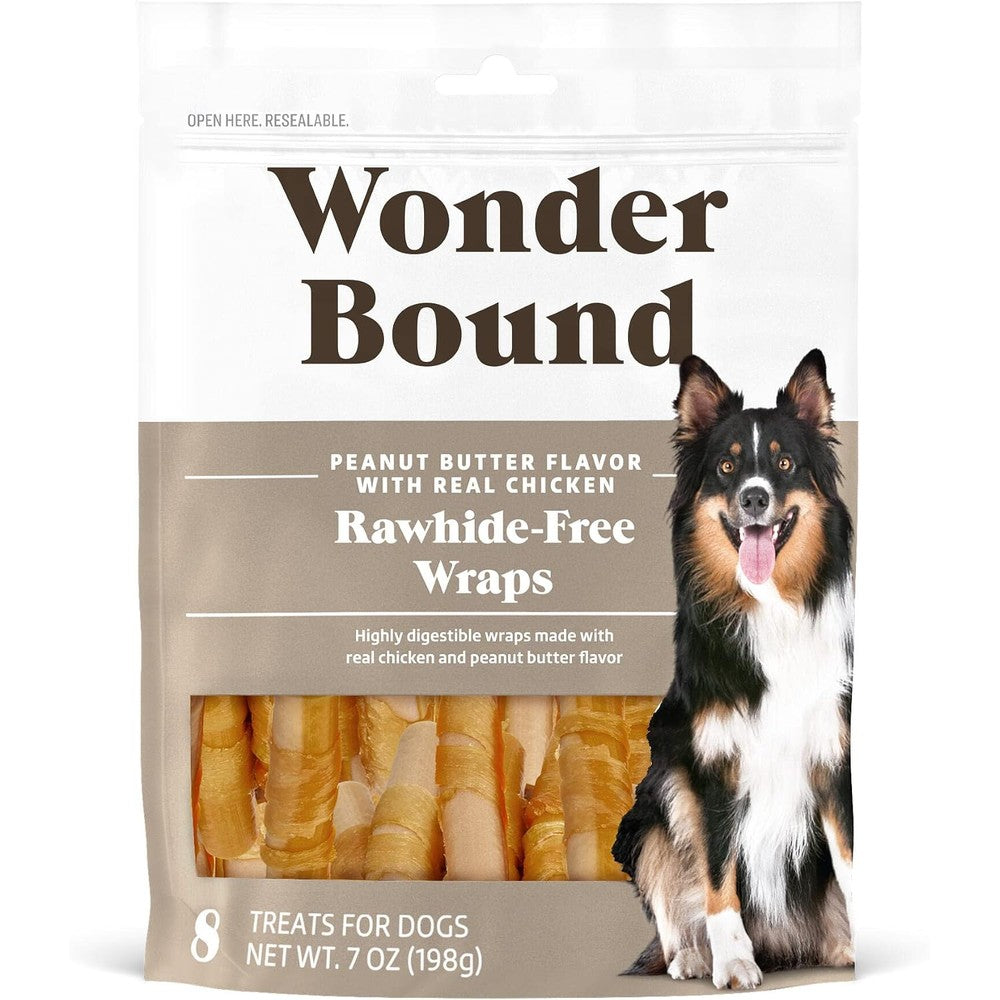 Wonder Bound Chicken Wrapped Medium Sticks Peanut Butter Flavor 8 Count Rawhide Free Dental Health Dog Treats For Plaque And Tartar Control