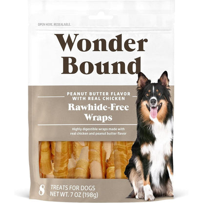 Wonder Bound Chicken Wrapped Medium Sticks Peanut Butter Flavor 8 Count Rawhide Free Dental Health Dog Treats For Plaque And Tartar Control
