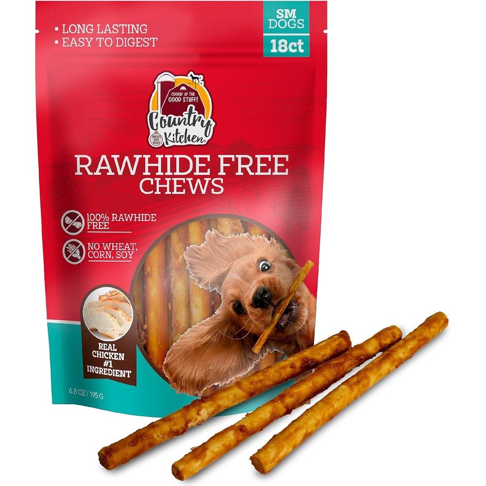 Country Kitchen Rawhide Free Chicken Dog Chews For Small Dogs, Made With Real Chicken, No Wheat Corn Or Soy, 18 Count