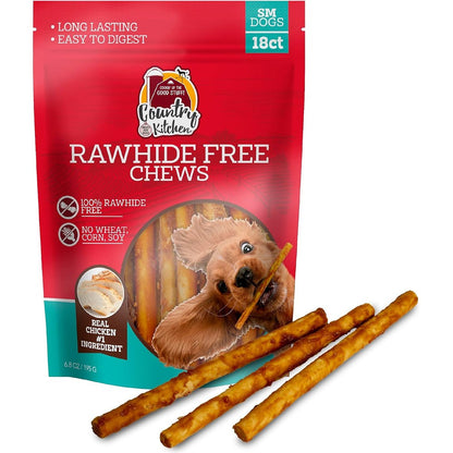 Country Kitchen Rawhide Free Chicken Dog Chews For Small Dogs, Made With Real Chicken, No Wheat Corn Or Soy, 18 Count