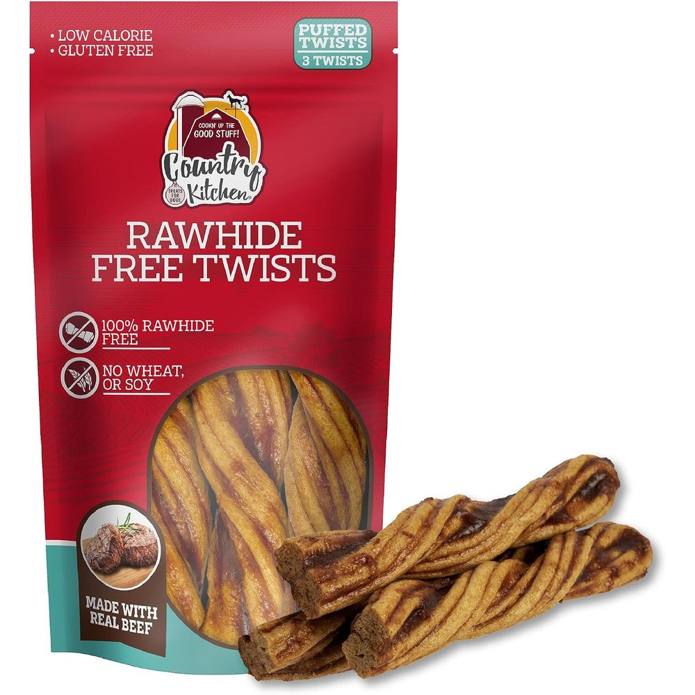 Country Kitchen Rawhide Free Beef Twists Dog Chews With Real Beef Highly Digestible Gluten Free 3 Count