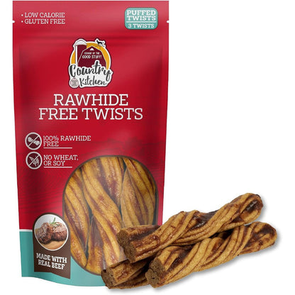 Country Kitchen Rawhide Free Beef Twists Dog Chews With Real Beef Highly Digestible Gluten Free 3 Count