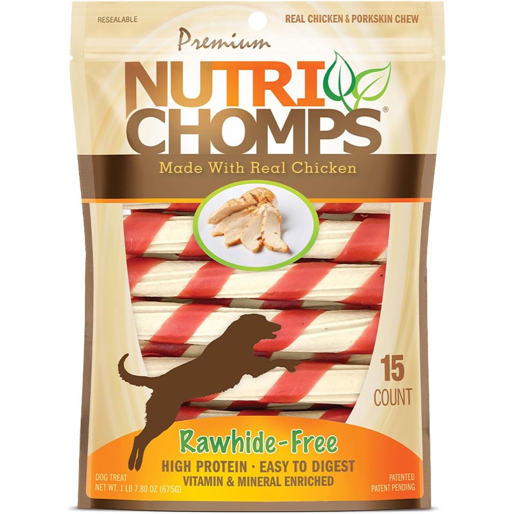 NutriChomps Dog Chews 6 Inch Twists Rawhide Free Easy To Digest Chicken Flavor 15 Count
