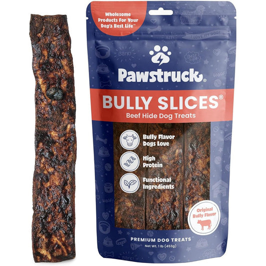 Pawstruck Bully Slices Premium Rawhide Chew Sticks Beef Flavor Low Fat High Protein Dog Treats 1 Pound Bag