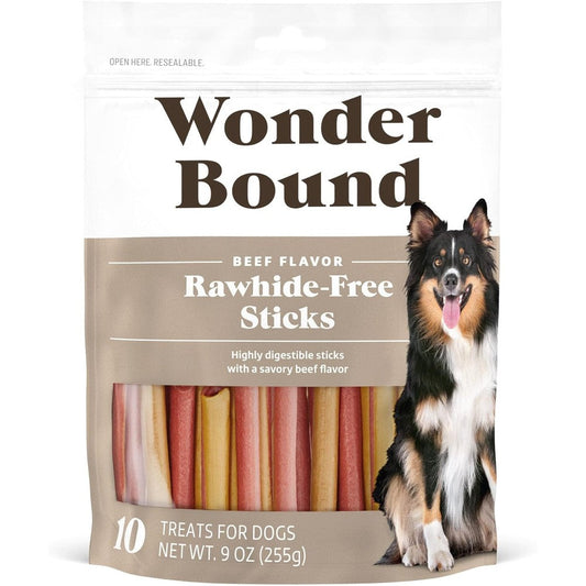 Wonder Bound Beef Flavor Dog Treat Sticks 10 Count Rawhide Free Dental Health Chews For Plaque And Tartar Control Easy To Digest Long Lasting