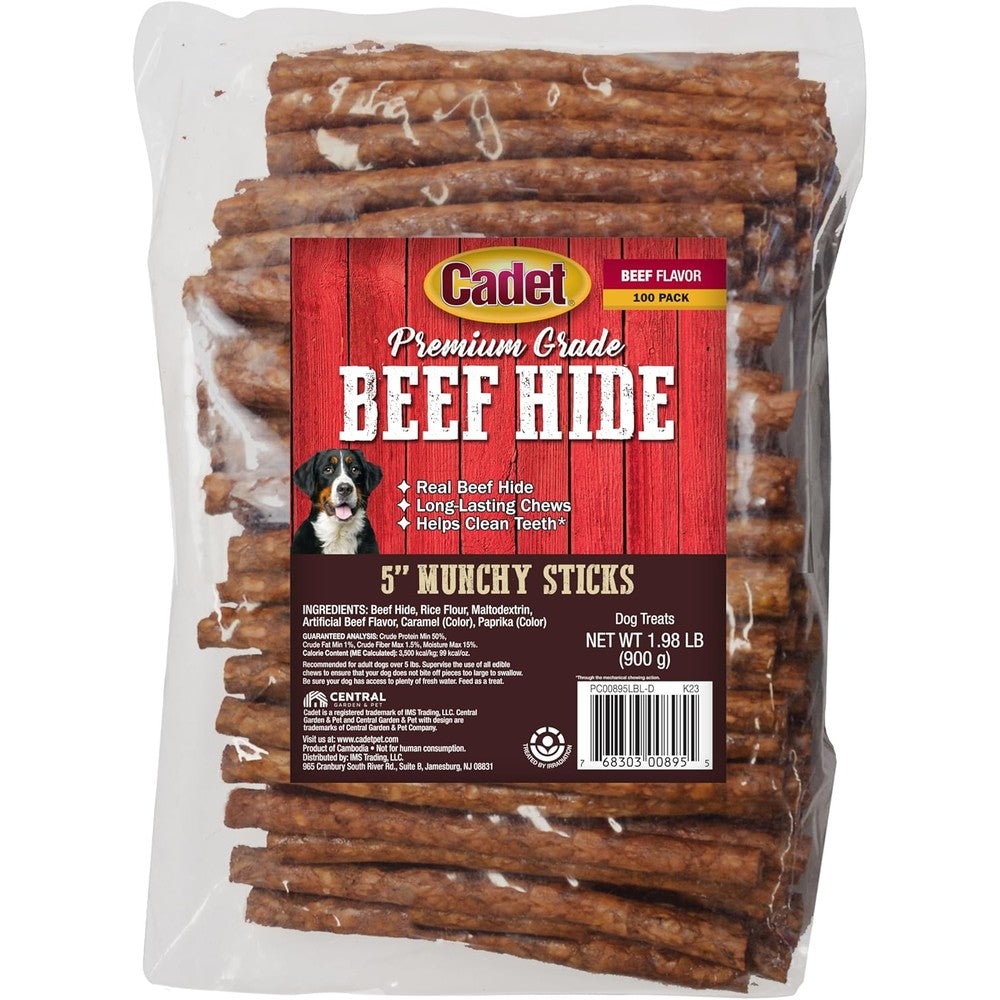 Cadet Premium Grade Beef Hide For Dogs Long Lasting Munchy Chew Sticks Premium Rawhide Dog Chews Five Inch One Hundred Count