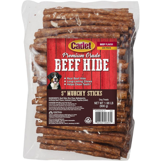 Cadet Premium Grade Beef Hide For Dogs Long Lasting Munchy Chew Sticks Premium Rawhide Dog Chews Five Inch One Hundred Count