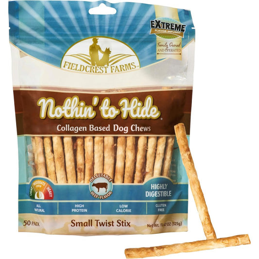 Fieldcrest Farms Nothin' To Hide Twist Stix Beef Flavor Rawhide Free Easily Digestible Dog Chews For Small Dogs Under Fifteen Pounds Fifty Pieces