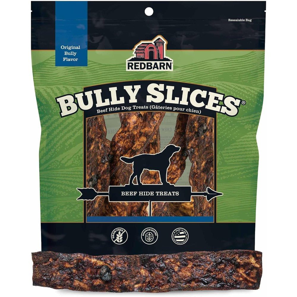Redbarn Pet Products All-Natural Rawhide Bully Slices Premium Grain-Free Beef Hide Dog Chew Treats Bully Stick Flavor 9 Ounce Bag