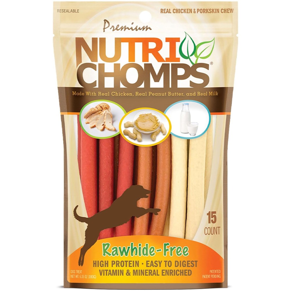 Nutri Chomps Dog Chews 5 Inch Twists Rawhide Free Variety Pack Dog Treats Real Chicken Peanut Butter And Milk Flavors 15 Count